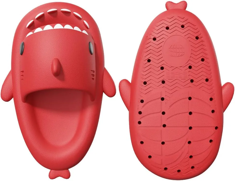 welltree Shark Slides for Women and Men Novelty Pillow Slippers Open Toe Shark Sandals Cushioned Cloud Slides