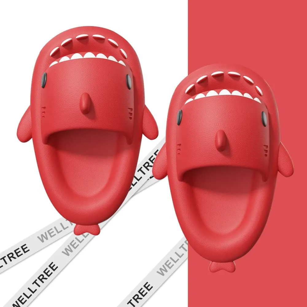 welltree Shark Slides for Women and Men Novelty Pillow Slippers Open Toe Shark Sandals Cushioned Cloud Slides