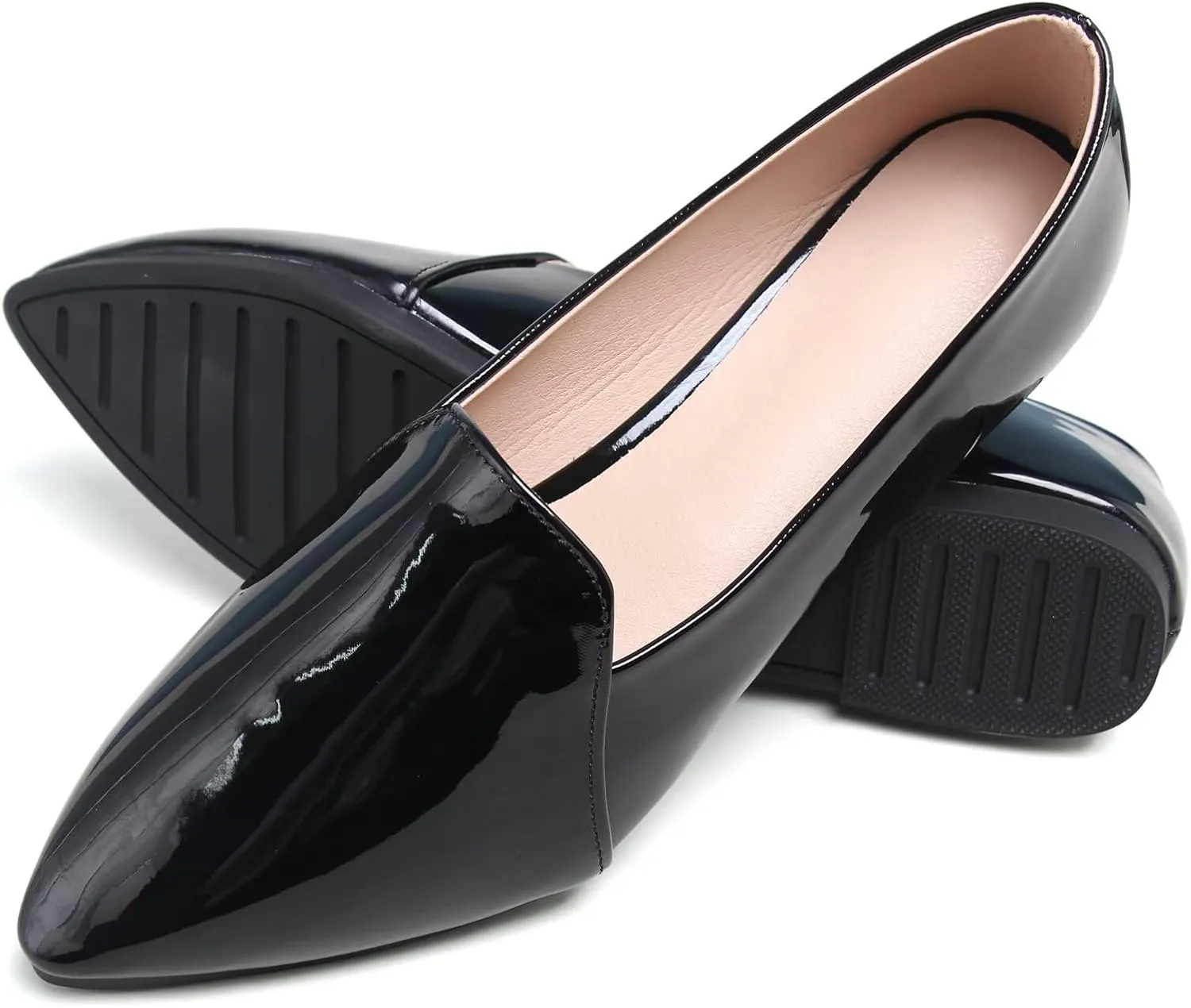 WENJIAZHIZHI Ballet Flats for Women Comfortable Women's Flats Memory Foam Slip on Pointed Toe Flats Shoes Women Solid