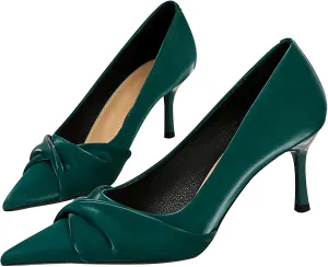 WENJIAZHIZHI Women's Pointed Toe Platform Stiletto High Heels Pleated Bow Office Party Prom Dress Pumps Shoes Slip On