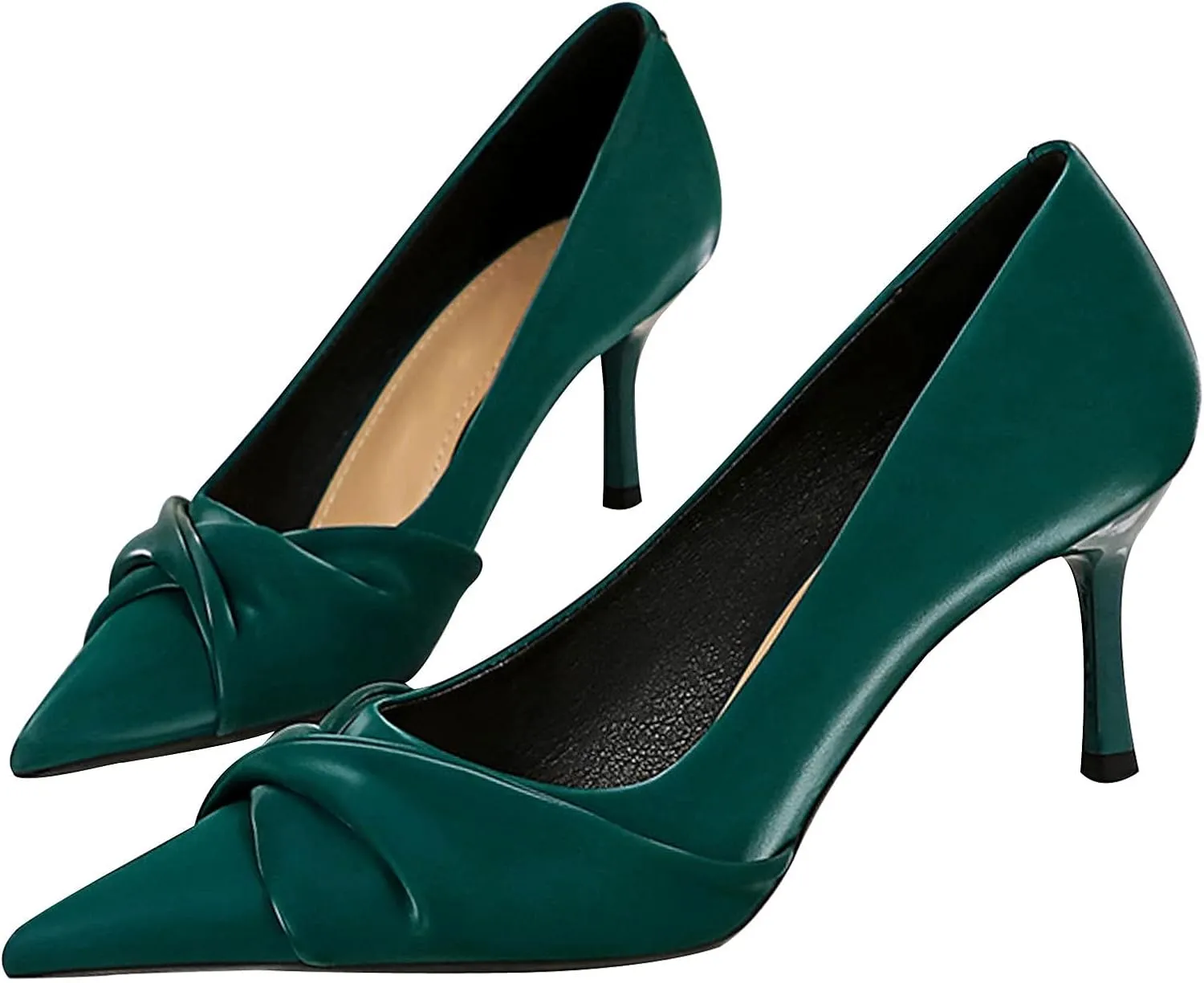 WENJIAZHIZHI Women's Pointed Toe Platform Stiletto High Heels Pleated Bow Office Party Prom Dress Pumps Shoes Slip On