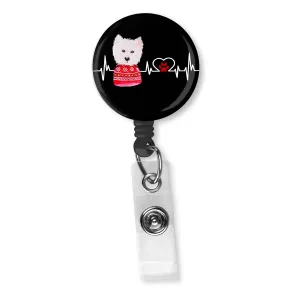 West Highland White Terrier With Sweater EKG Heartbeat Badge Reel ID Holder