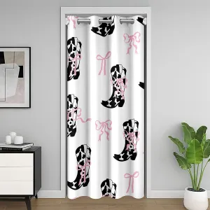 Western Cowgirl Doorway Curtain Privacy,Rustic Cowhide Print Boots Tribal White Blackout Curtain for Bedroom,Pink Bowknot Princess Style Bow Door Cover Curtains,84"×52" 1 Panel