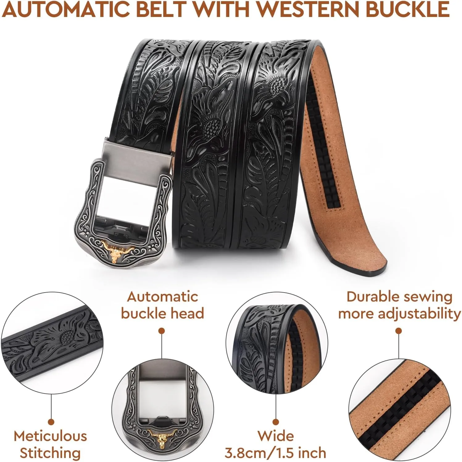 Western Leather Ratchet Belt for Men and Women Classic Design for Casual Wear and Jeans