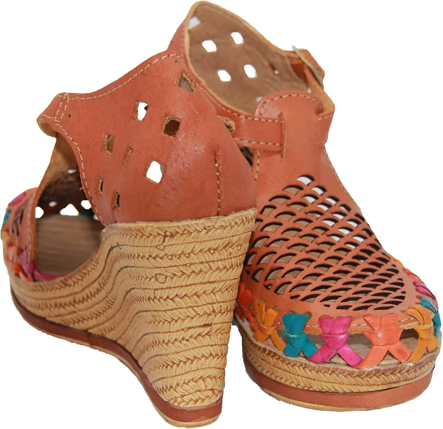 Western Shops Womens Leather Mexican Huarache Sandal, Womens Huarache Leather Wedge Sandal