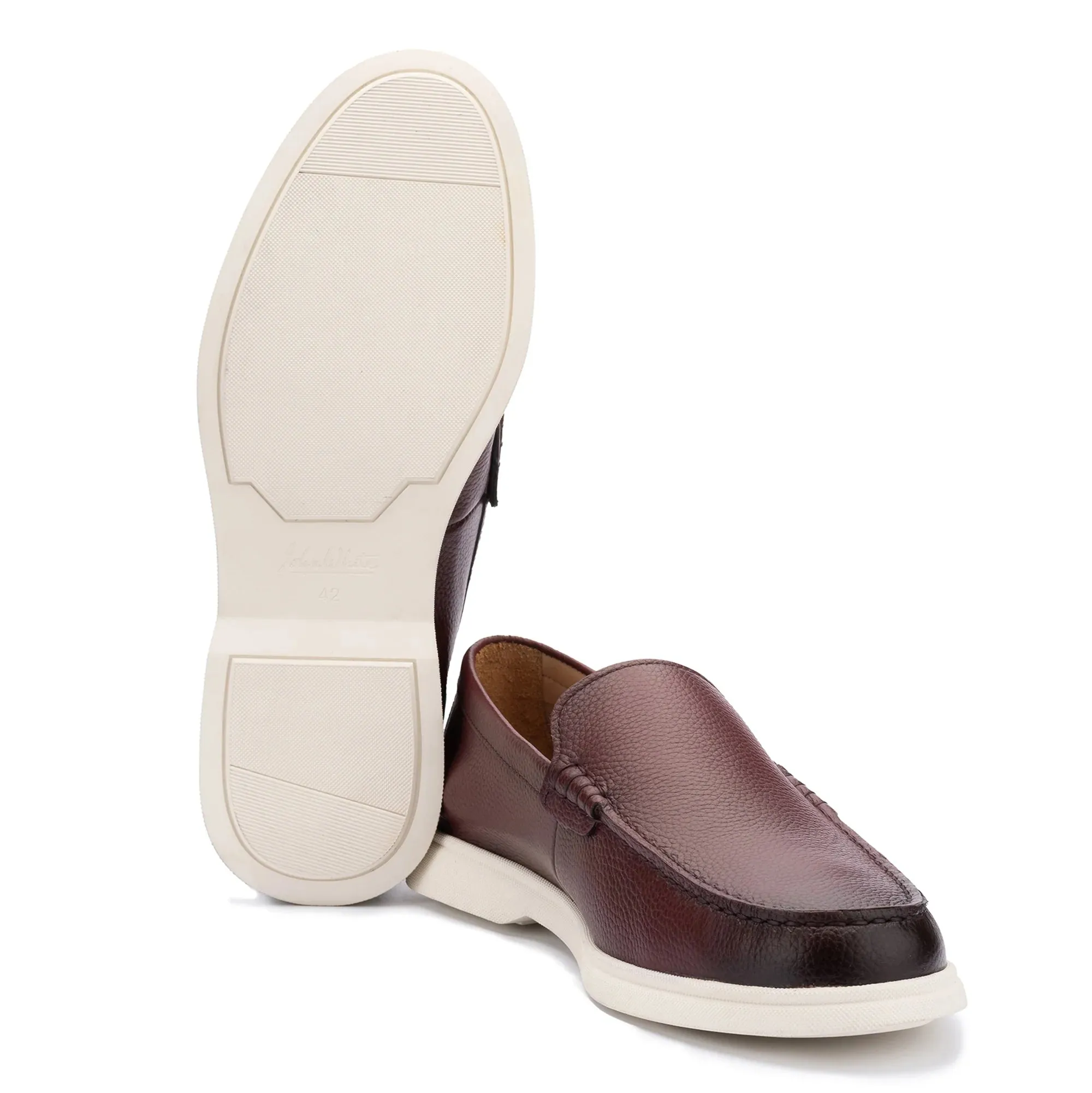 Wine Grain Leather Loafers