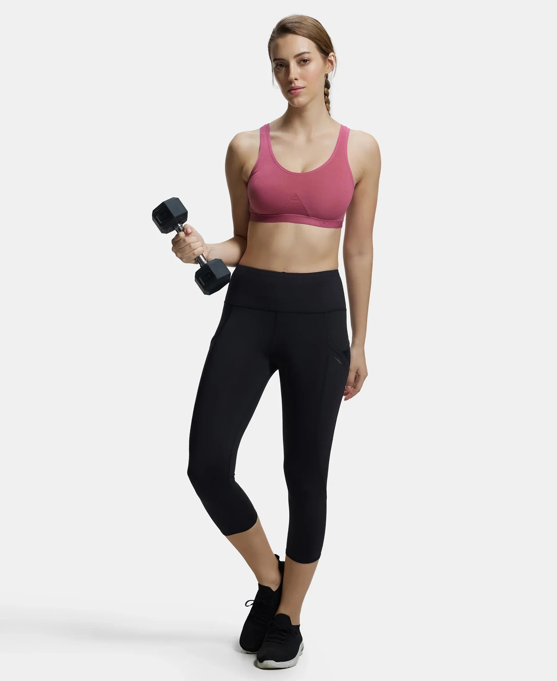 Wirefree Non Padded Super Combed Cotton Elastane Stretch Full Coverage Slip-On Active Bra with Wider Straps and Moisture Move Treatment - Rose Wine