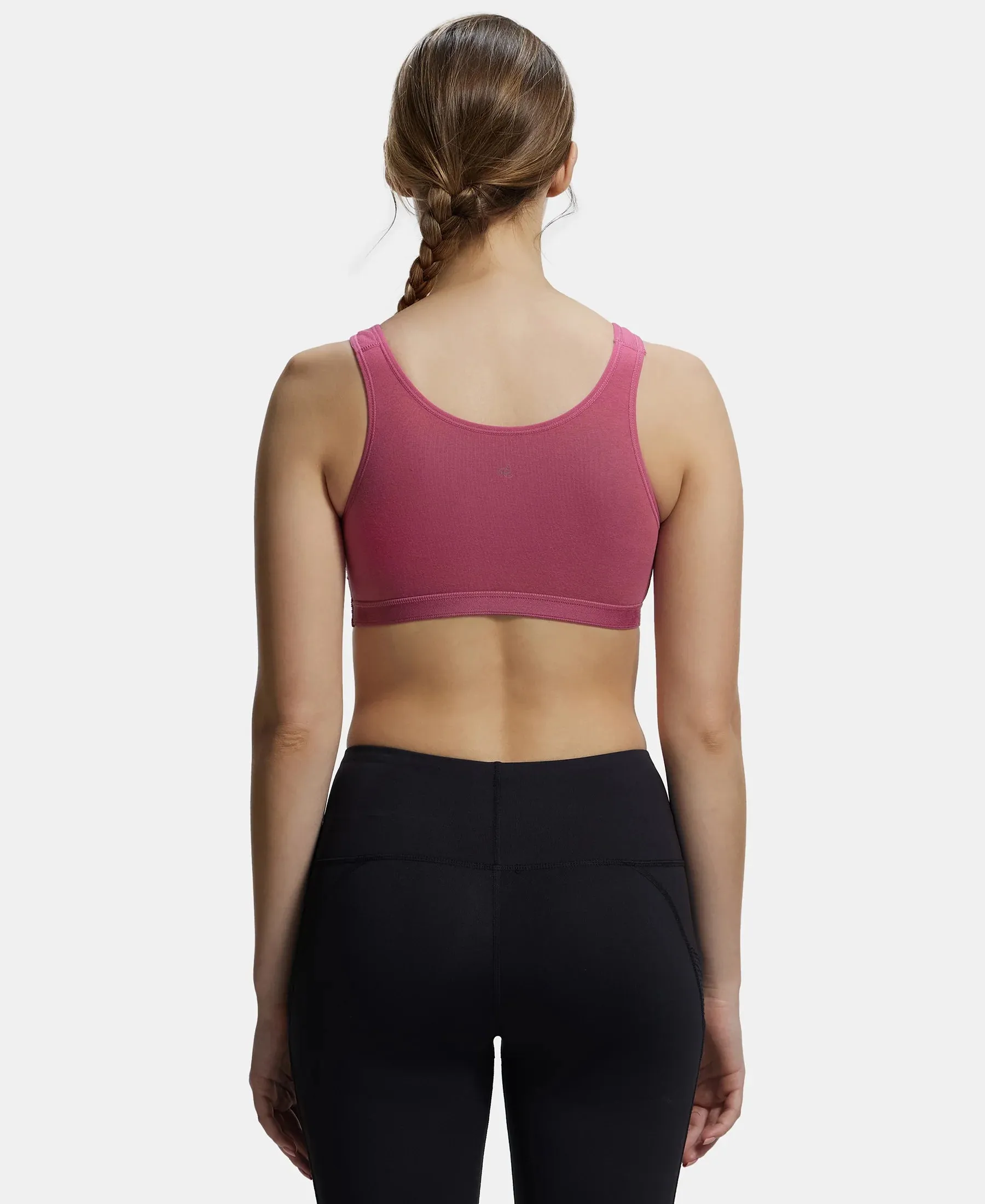 Wirefree Non Padded Super Combed Cotton Elastane Stretch Full Coverage Slip-On Active Bra with Wider Straps and Moisture Move Treatment - Rose Wine