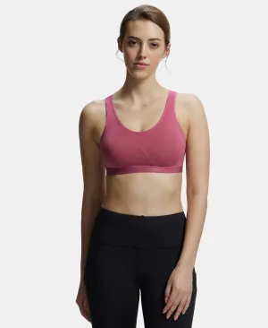 Wirefree Non Padded Super Combed Cotton Elastane Stretch Full Coverage Slip-On Active Bra with Wider Straps and Moisture Move Treatment - Rose Wine