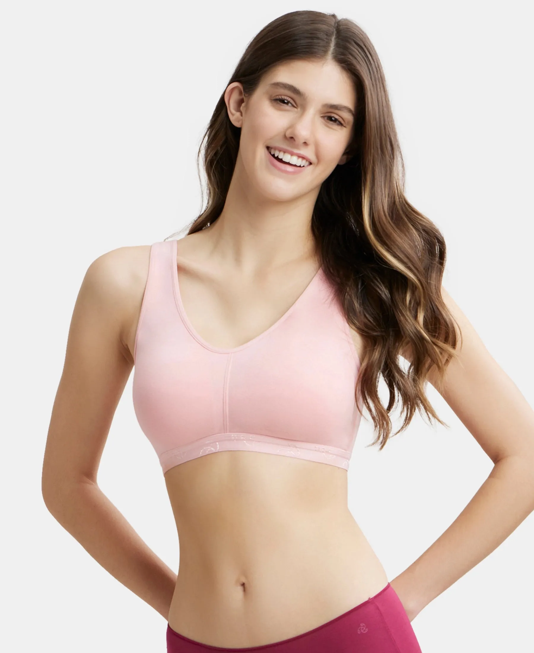 Wirefree Padded Super Combed Cotton Elastane Stretch Full Coverage Lounge and Sleep Bra with Removable Pads - Candy Pink