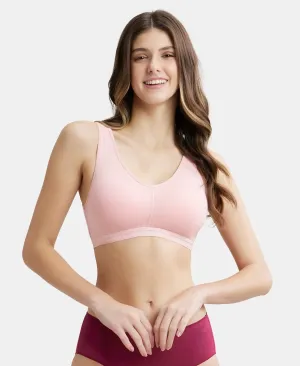 Wirefree Padded Super Combed Cotton Elastane Stretch Full Coverage Lounge and Sleep Bra with Removable Pads - Candy Pink