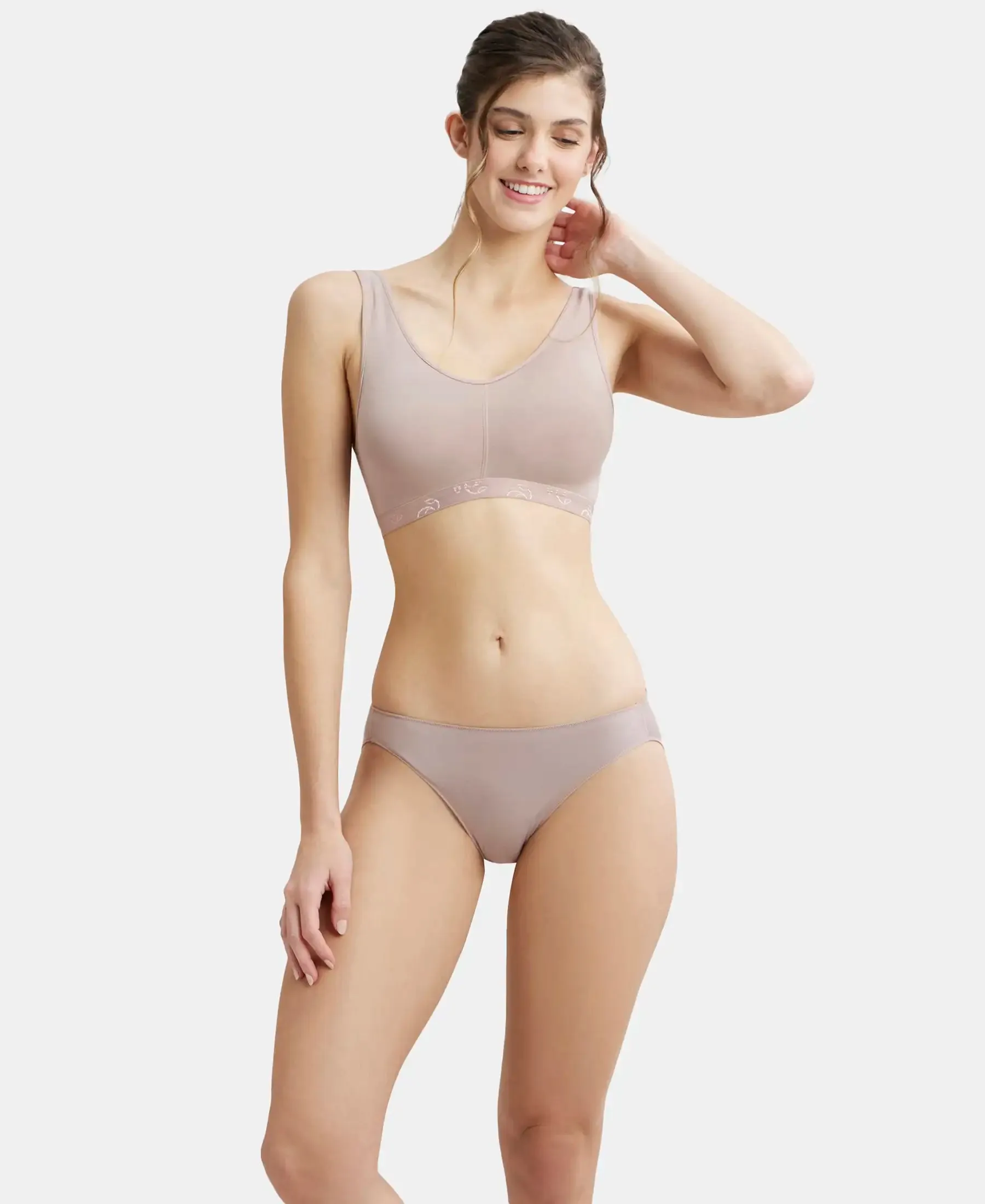 Wirefree Padded Super Combed Cotton Elastane Stretch Full Coverage Lounge and Sleep Bra with Removable Pads - Mocha