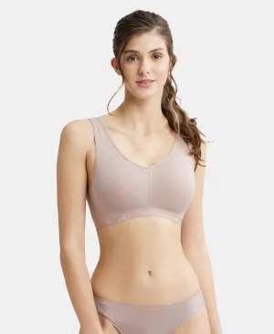 Wirefree Padded Super Combed Cotton Elastane Stretch Full Coverage Lounge and Sleep Bra with Removable Pads - Mocha