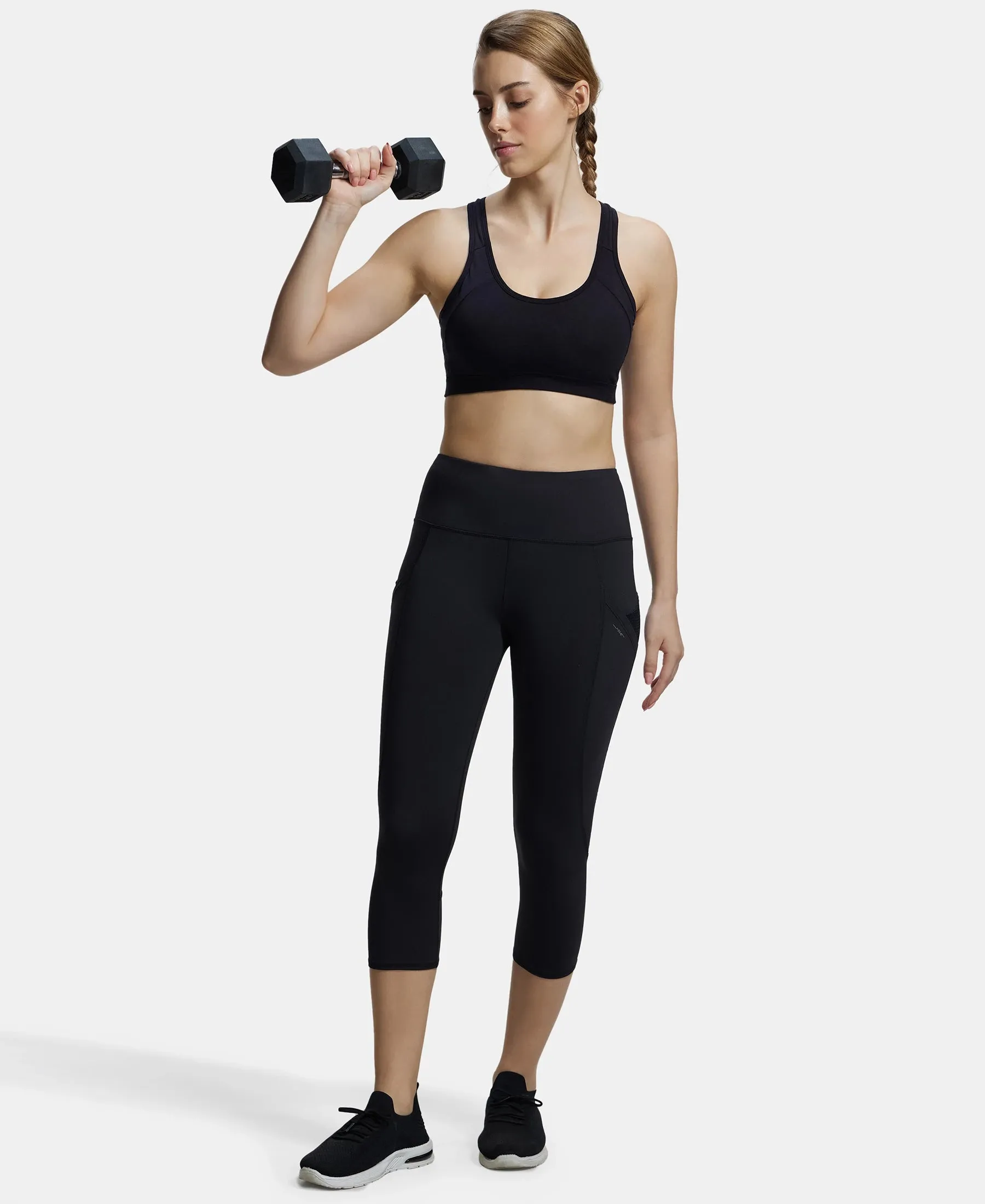 Wirefree Padded Super Combed Cotton Elastane Stretch Full Coverage Racerback Styling Active Bra with StayFresh and Moisture Move Treatment - Black