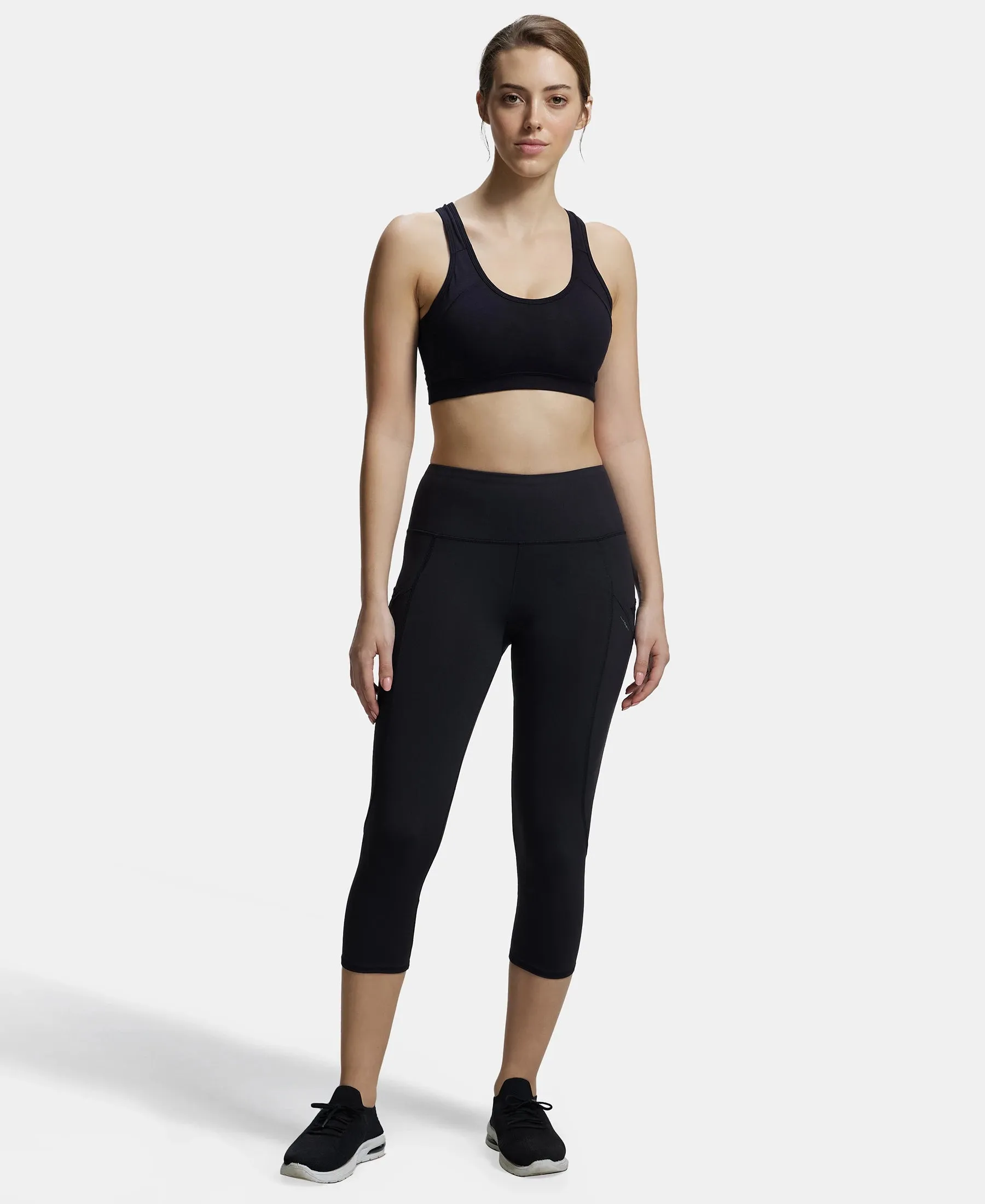 Wirefree Padded Super Combed Cotton Elastane Stretch Full Coverage Racerback Styling Active Bra with StayFresh and Moisture Move Treatment - Black