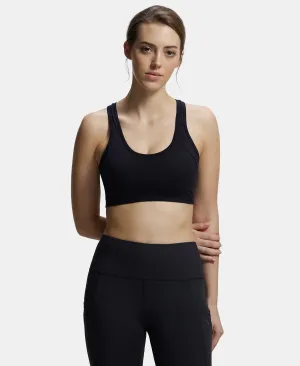 Wirefree Padded Super Combed Cotton Elastane Stretch Full Coverage Racerback Styling Active Bra with StayFresh and Moisture Move Treatment - Black