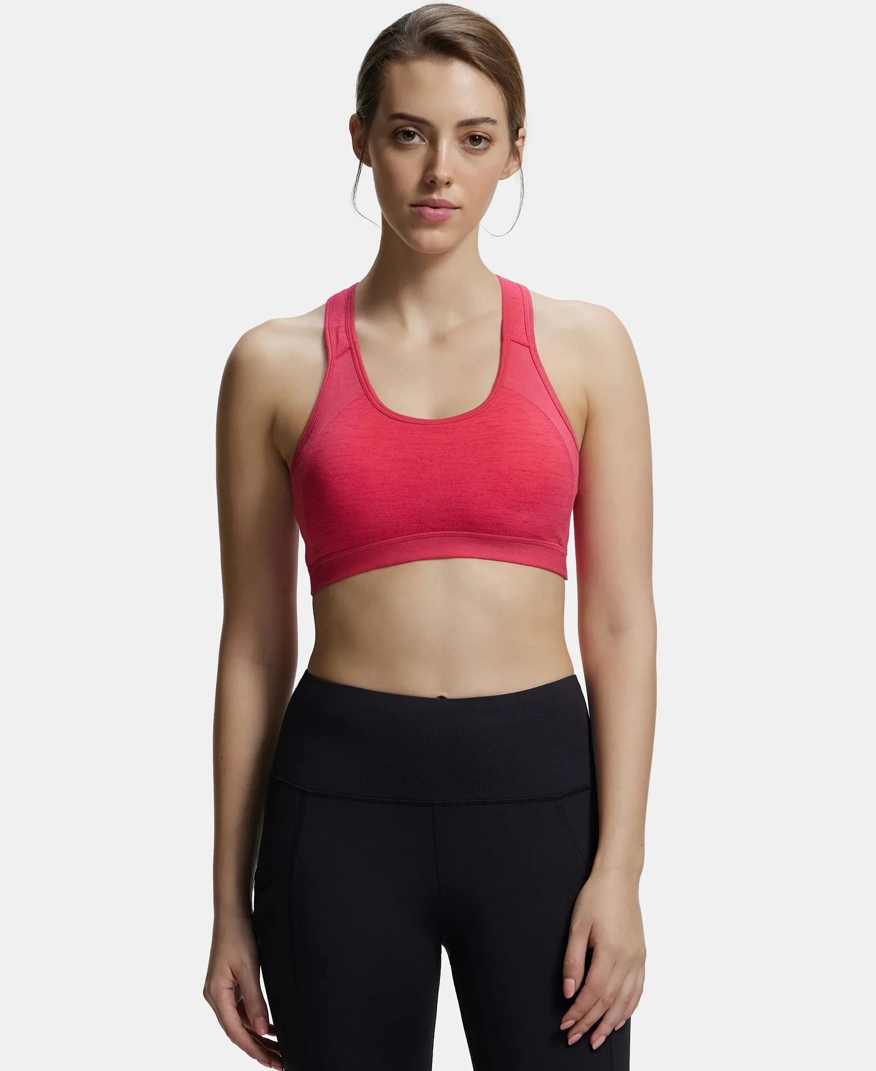Wirefree Padded Super Combed Cotton Elastane Stretch Full Coverage Racerback Styling Active Bra with StayFresh and Moisture Move Treatment - Ruby Assorted Printed