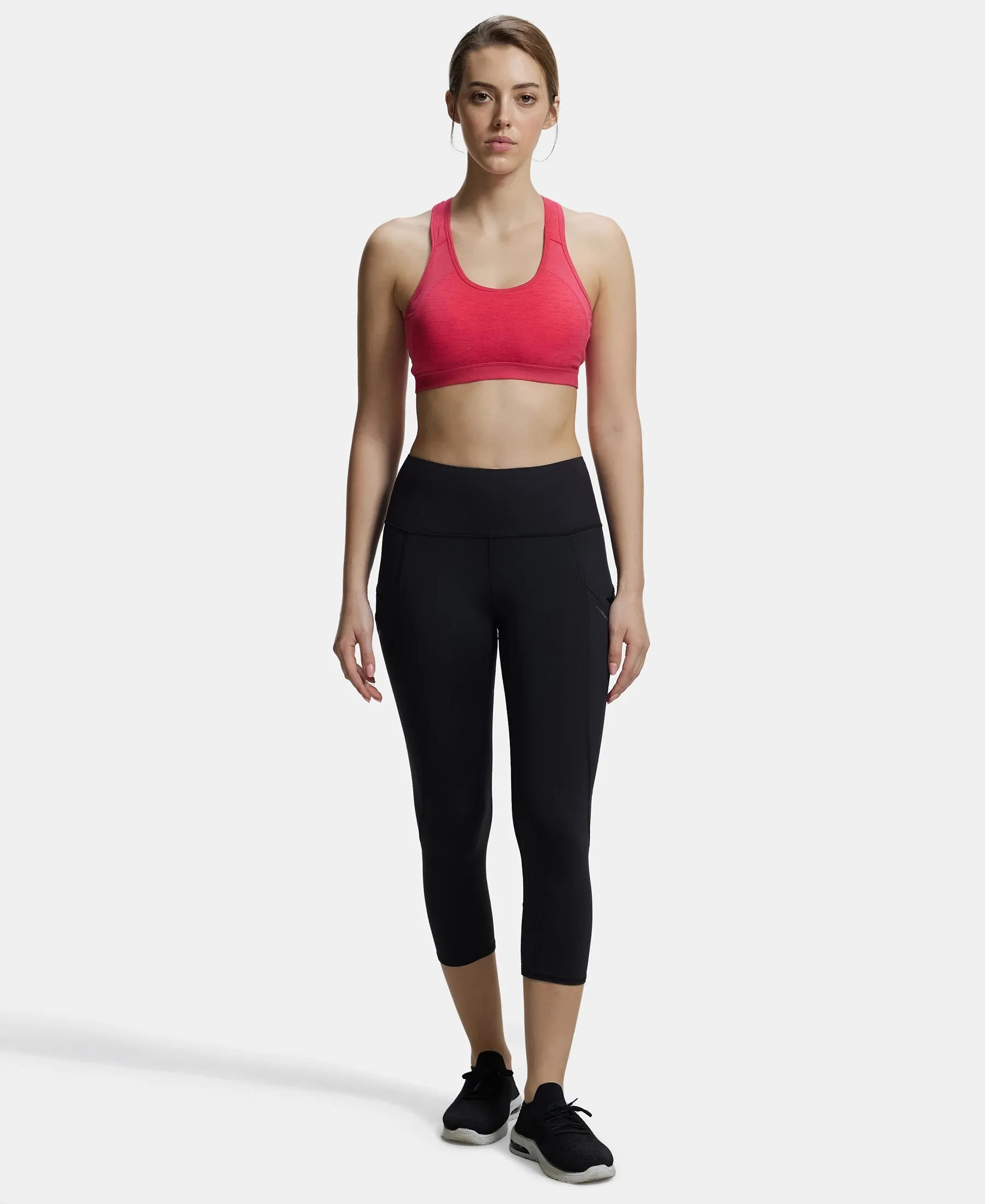 Wirefree Padded Super Combed Cotton Elastane Stretch Full Coverage Racerback Styling Active Bra with StayFresh and Moisture Move Treatment - Ruby Assorted Printed