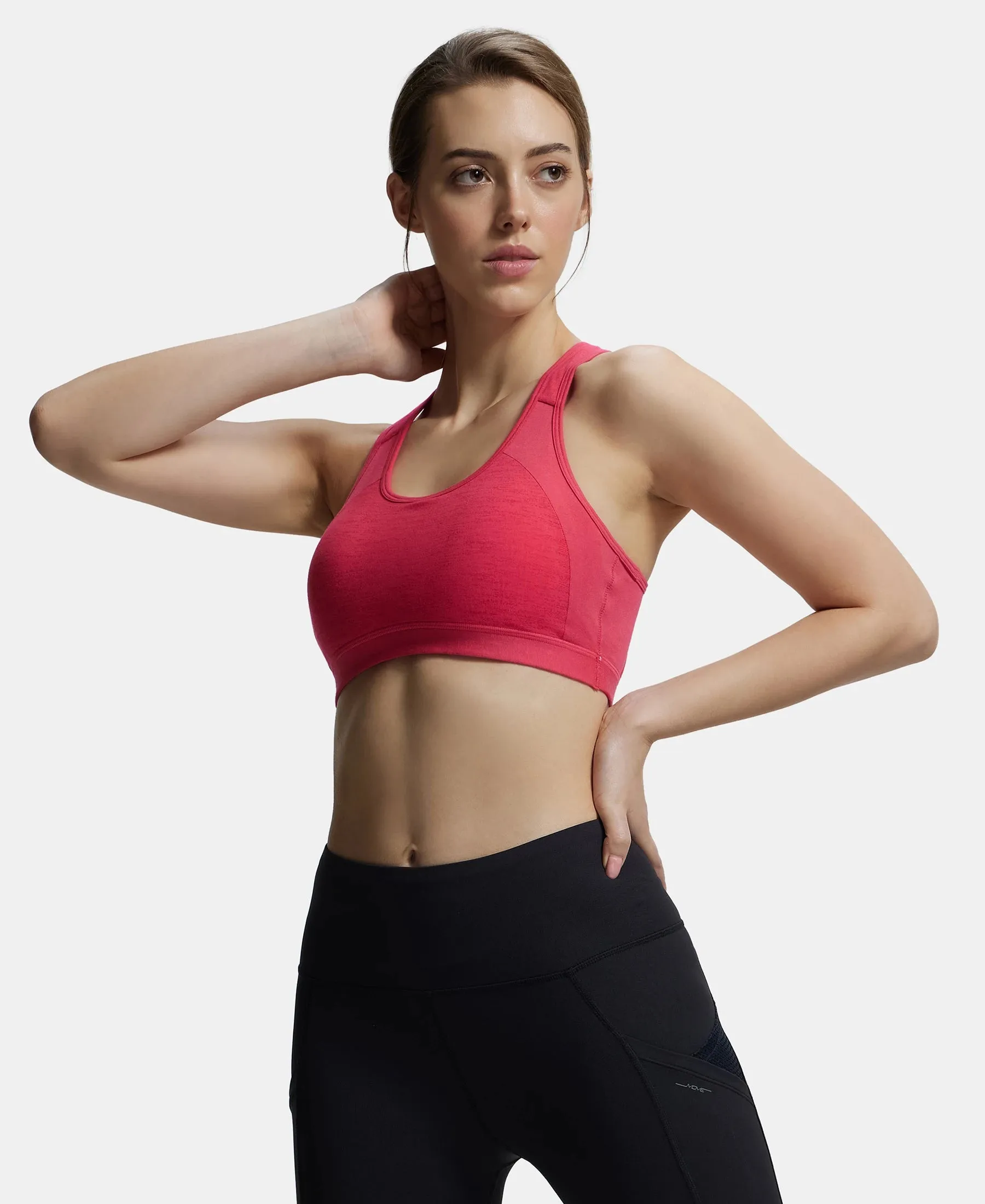 Wirefree Padded Super Combed Cotton Elastane Stretch Full Coverage Racerback Styling Active Bra with StayFresh and Moisture Move Treatment - Ruby Assorted Printed