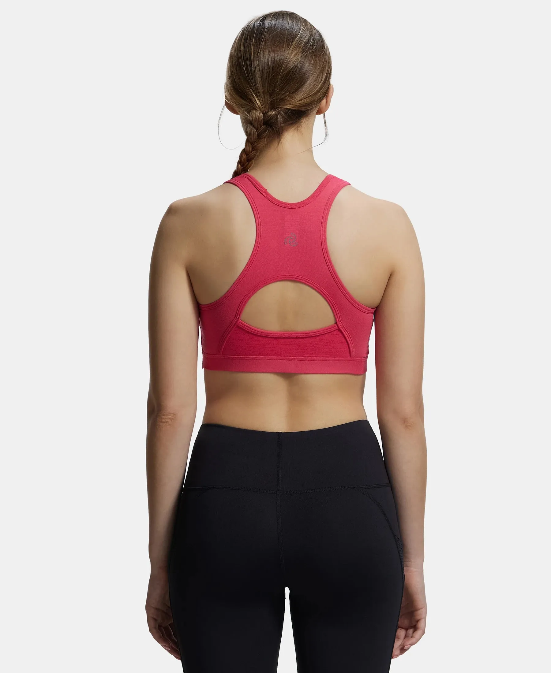Wirefree Padded Super Combed Cotton Elastane Stretch Full Coverage Racerback Styling Active Bra with StayFresh and Moisture Move Treatment - Ruby Assorted Printed