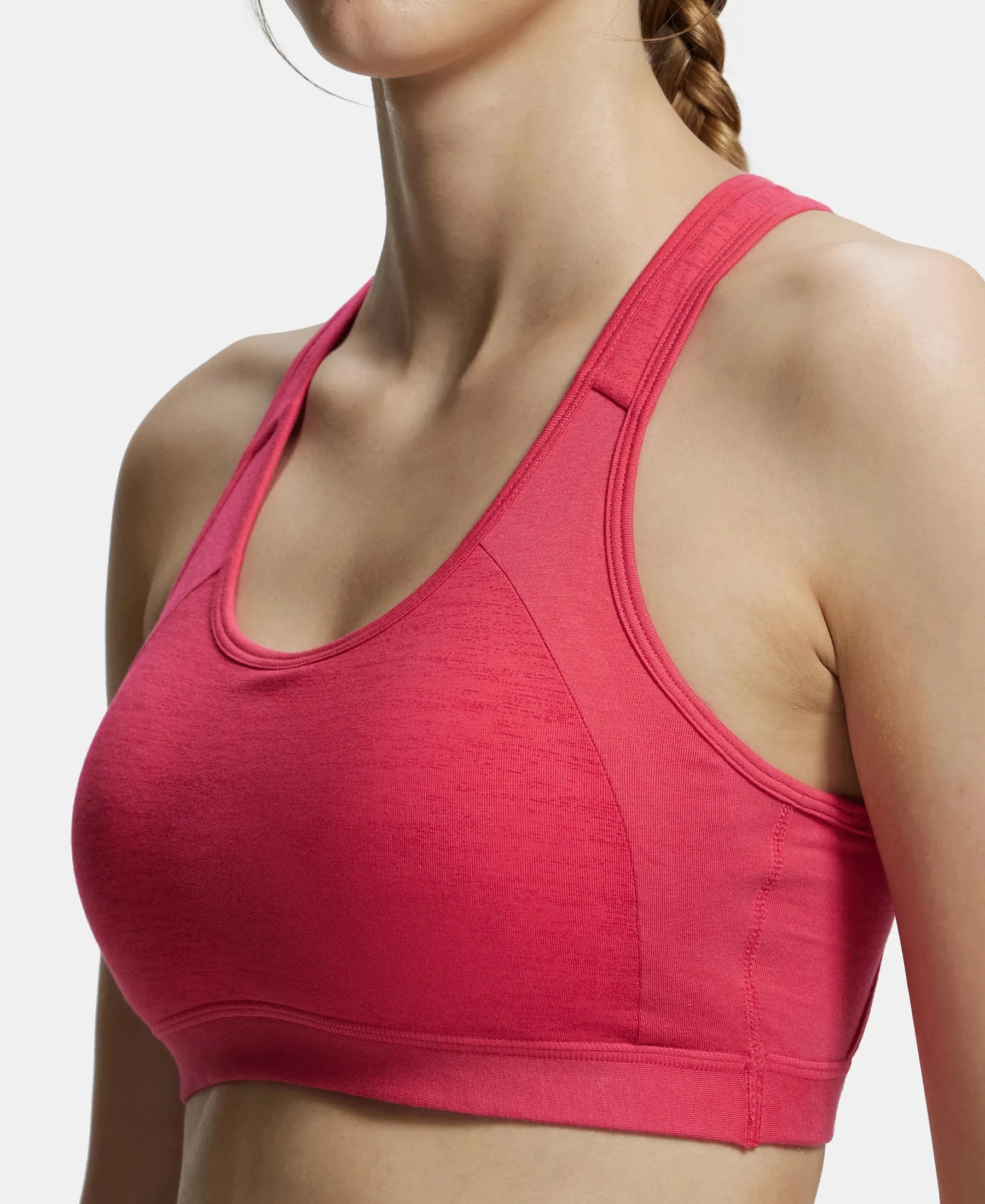Wirefree Padded Super Combed Cotton Elastane Stretch Full Coverage Racerback Styling Active Bra with StayFresh and Moisture Move Treatment - Ruby Assorted Printed