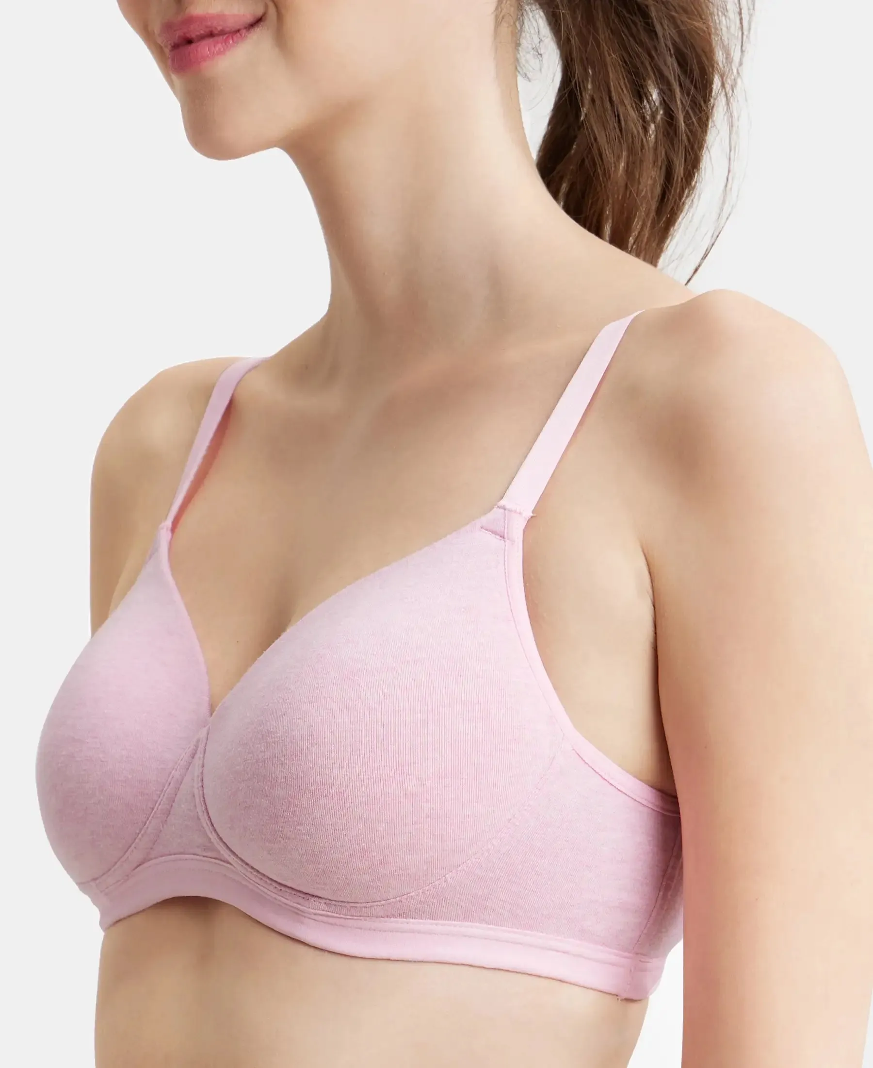 Wirefree Padded Super Combed Cotton Elastane Stretch Full Coverage Slip-On Beginners Bra - Pink Lady Melange