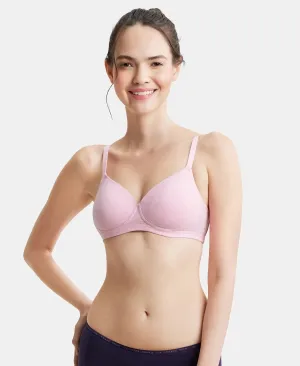 Wirefree Padded Super Combed Cotton Elastane Stretch Full Coverage Slip-On Beginners Bra - Pink Lady Melange