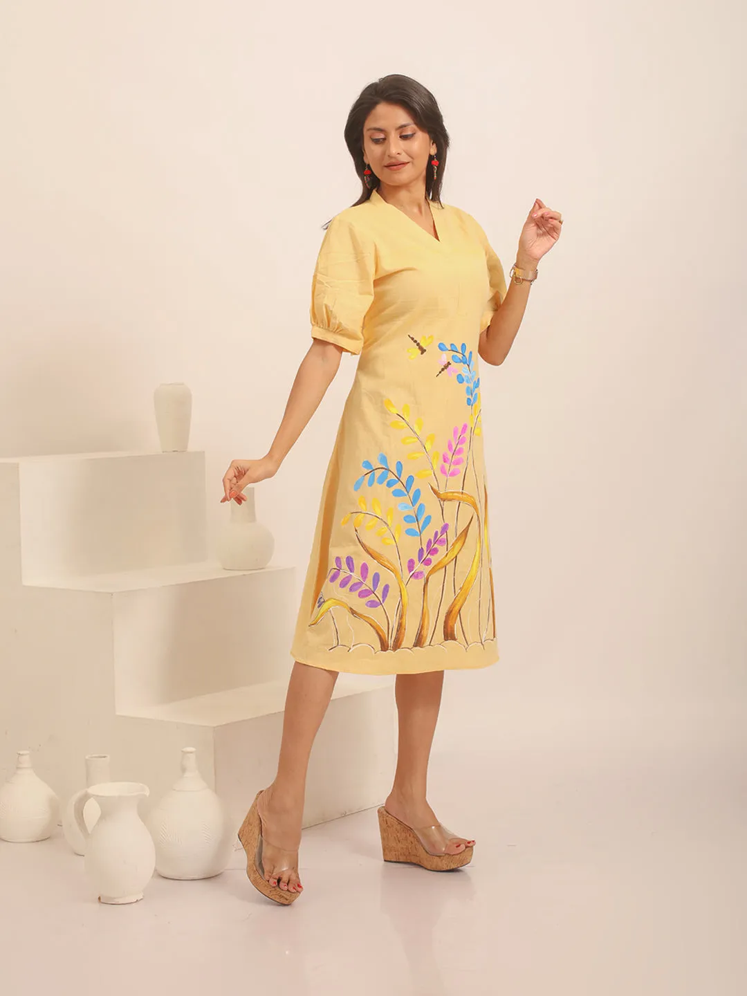 with Cotton Andhra Dress Colour Local shipping options Handloom Botanical Sandal Design Highly-rated Hand-Painted