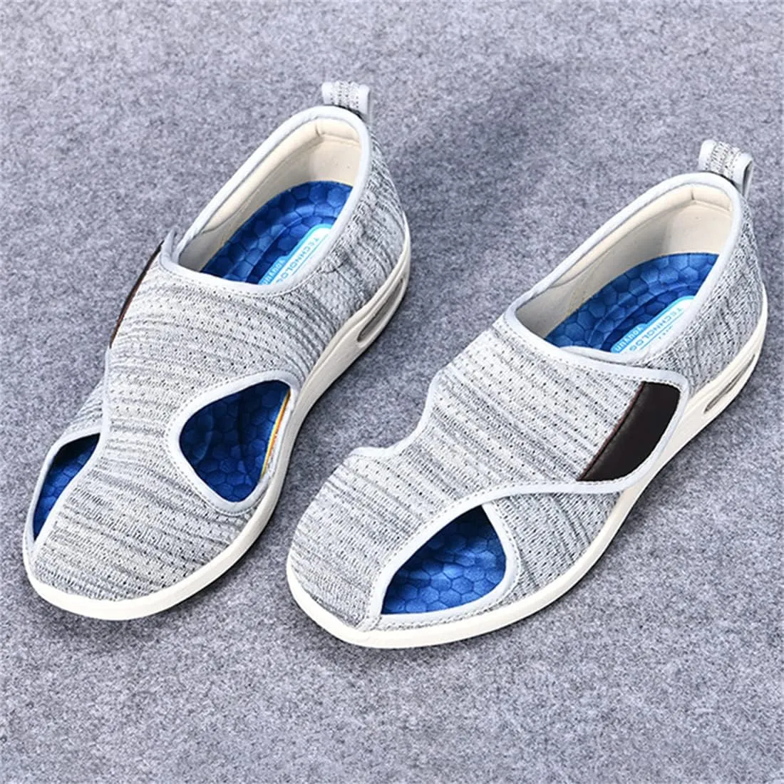 Women Men Extra Wide Edema Sandal Elder Adjustable Swollen Feet Diabetic Slippers Breathable Mesh Anti-Slip Rubber Sole Walking Sneaker
