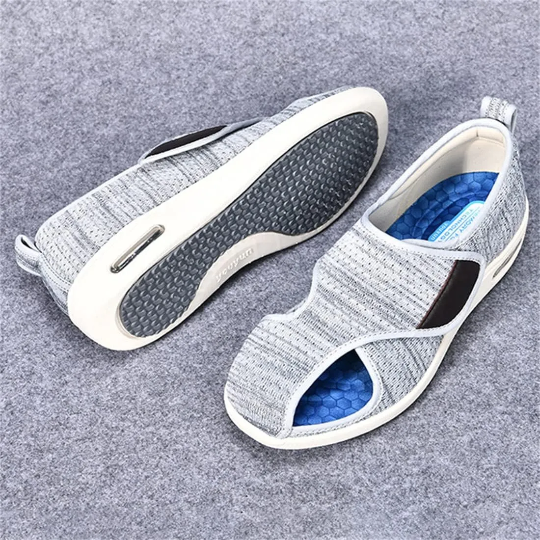 Women Men Extra Wide Edema Sandal Elder Adjustable Swollen Feet Diabetic Slippers Breathable Mesh Anti-Slip Rubber Sole Walking Sneaker