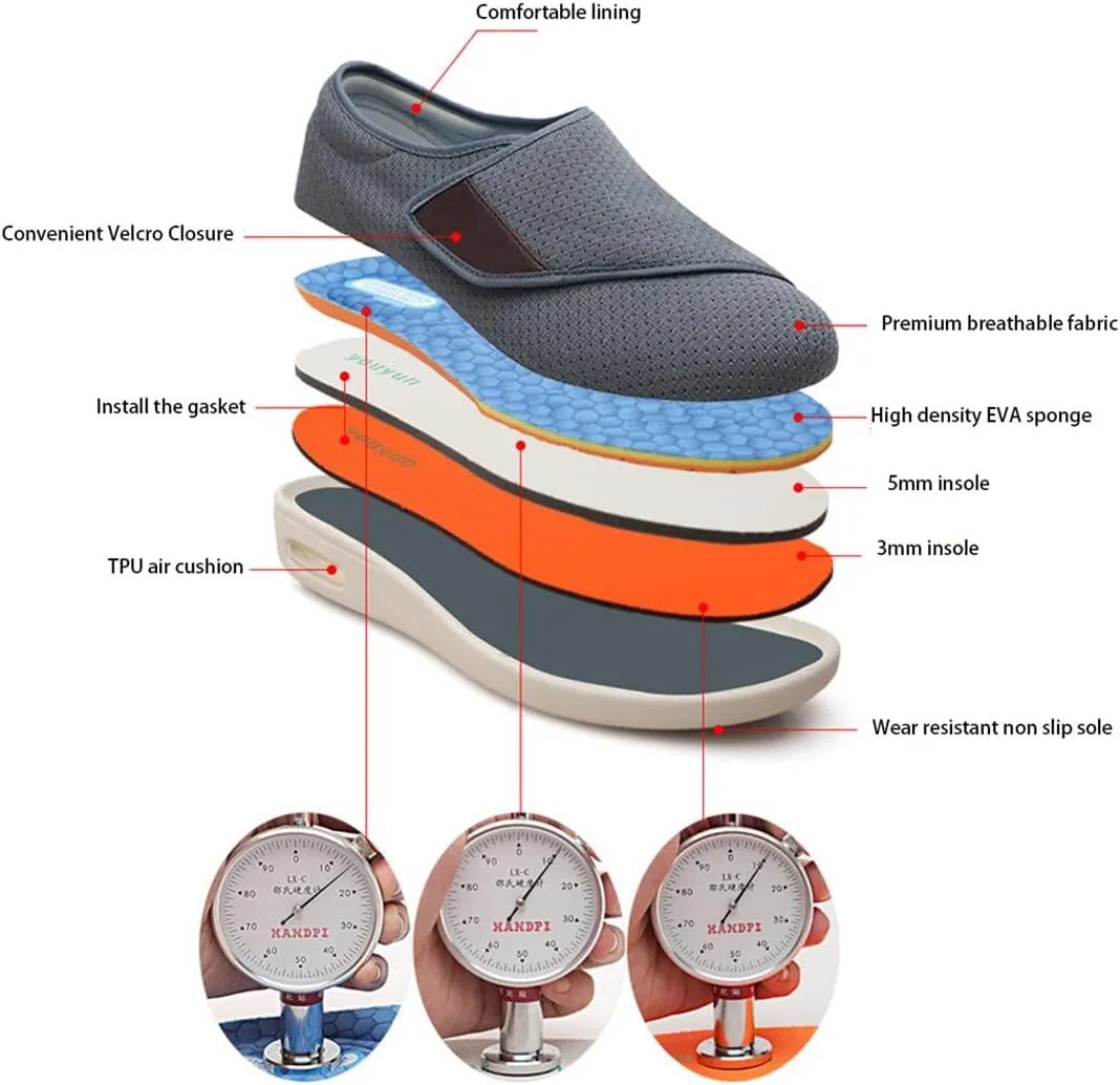 Women Men Extra Wide Edema Sandal Elder Adjustable Swollen Feet Diabetic Slippers Breathable Mesh Anti-Slip Rubber Sole Walking Sneaker