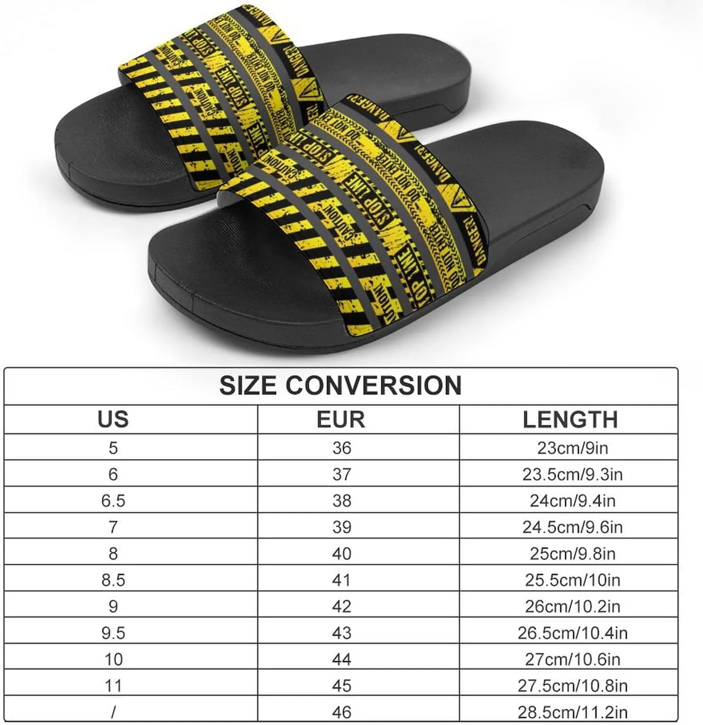 Women Men Slide Slippers Sandals Shower Home Beach House Shoes Gifts, Danger Caution Warning Police Stripe