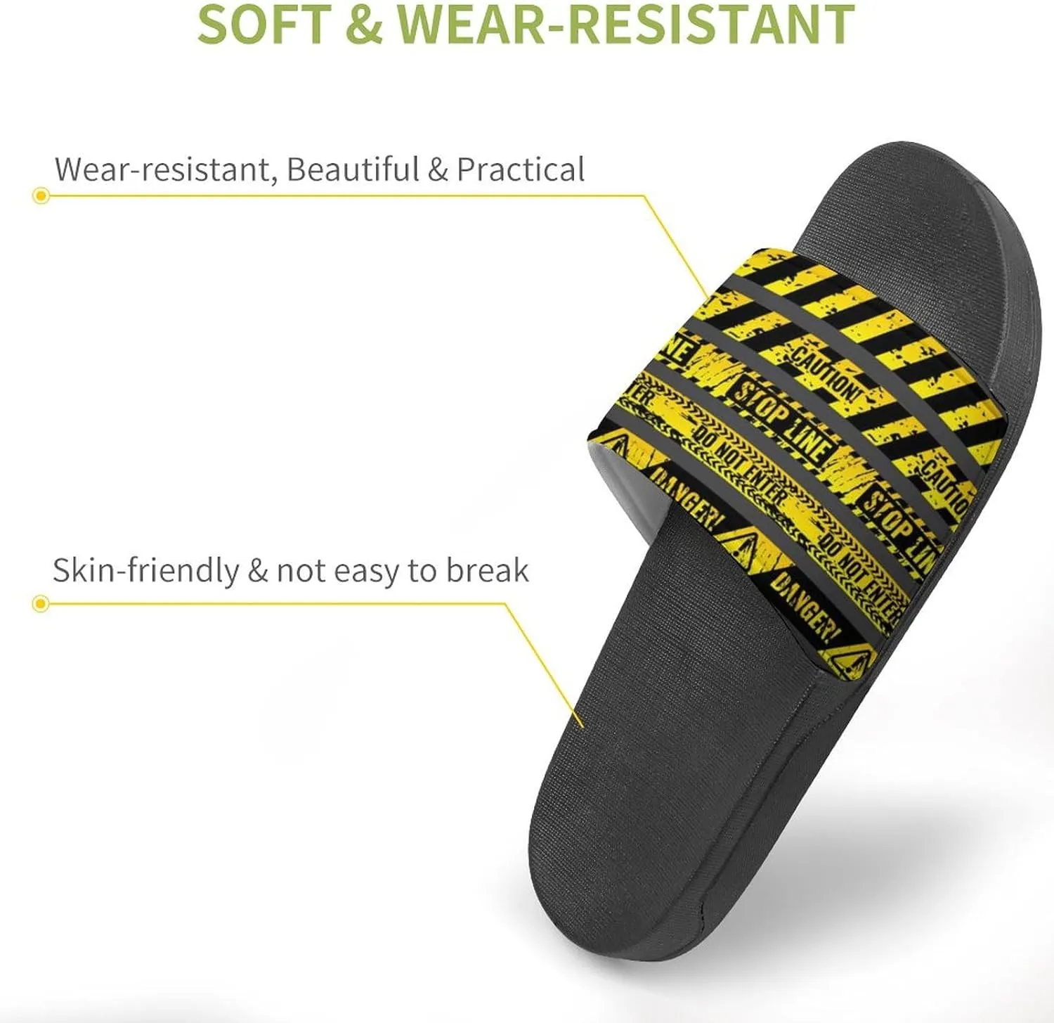Women Men Slide Slippers Sandals Shower Home Beach House Shoes Gifts, Danger Caution Warning Police Stripe