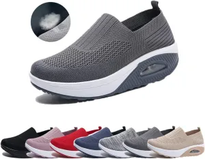 Women Orthopedic Air Cushion Walking Shoes Slip-On Platform Mesh Stretch Wedge Sneakers,with Arch Support,Non-Slip Orthopedic Stretch Walking Shoes