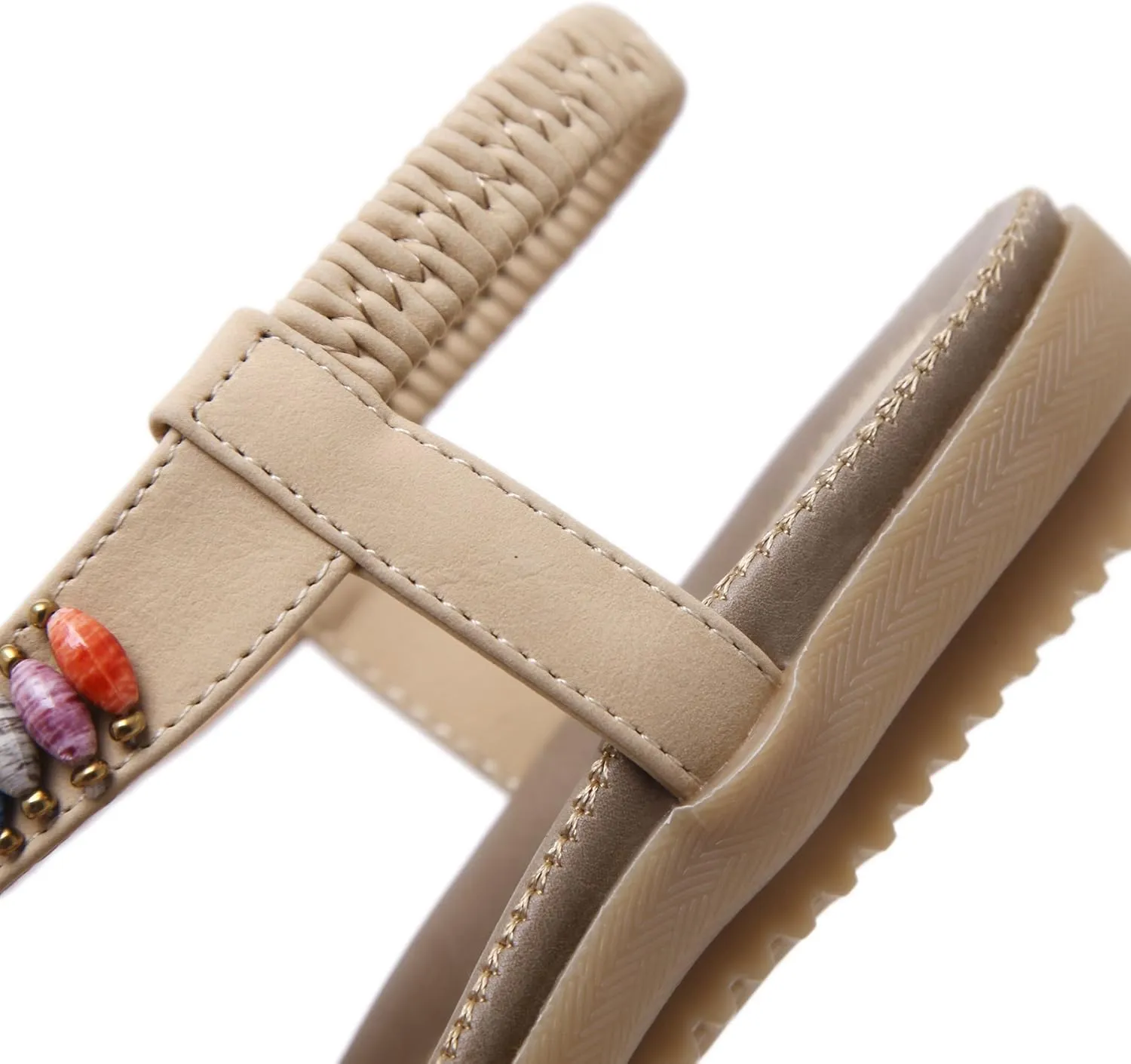 Women T-Strap Beaded Flower Gladiator Flat Dress Sandals Beach Shoes Bohemian Thong Sandal Elastic Back Strap Clip Toe Flats Sandals Summer Bohemian Rhinestone Slingback Beach Flip Flops Shoes