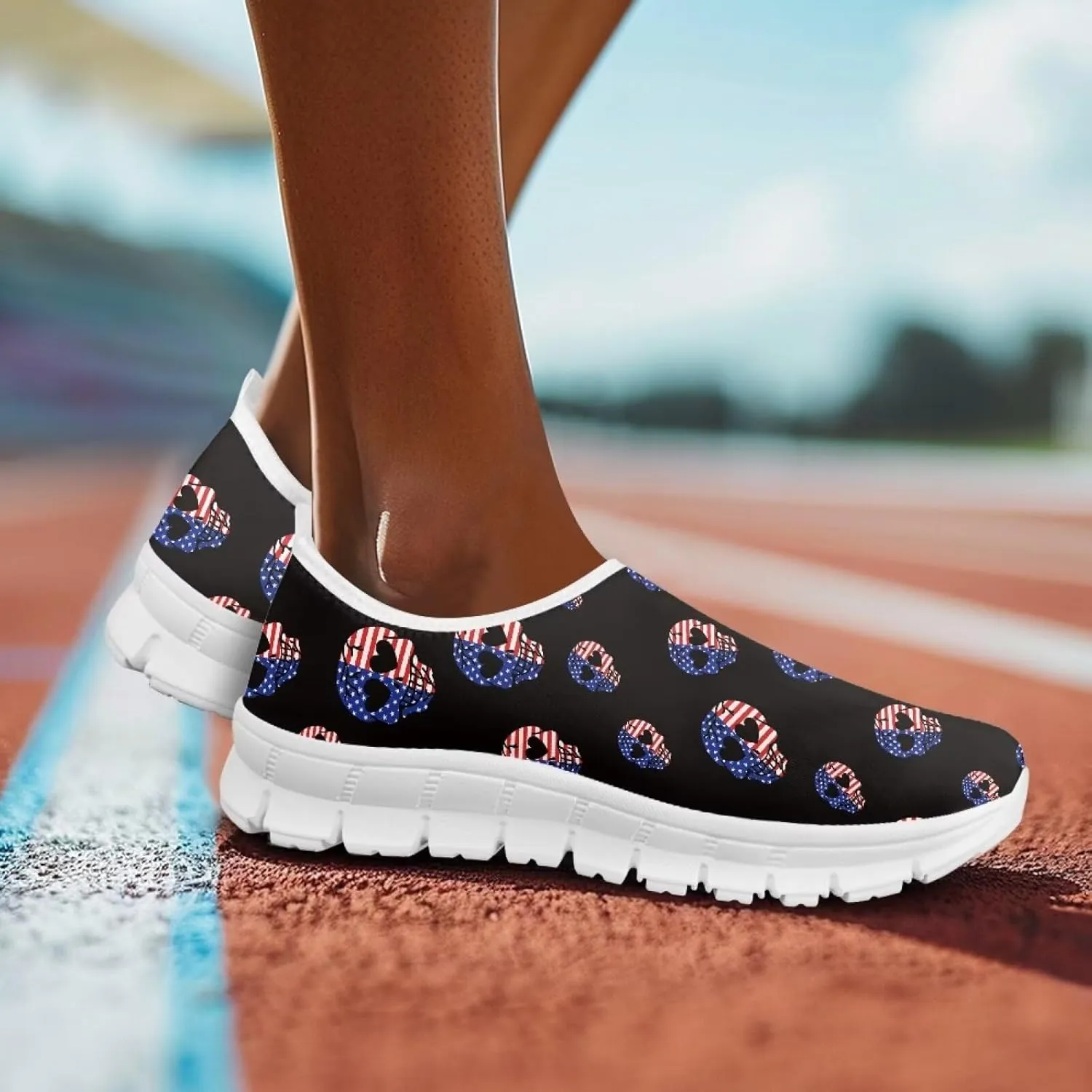 Women's American Flag Sneaker Slip On Low Top Soft Casual Breathable Mesh Outdoor Lightweight Flat Walking Sneaker