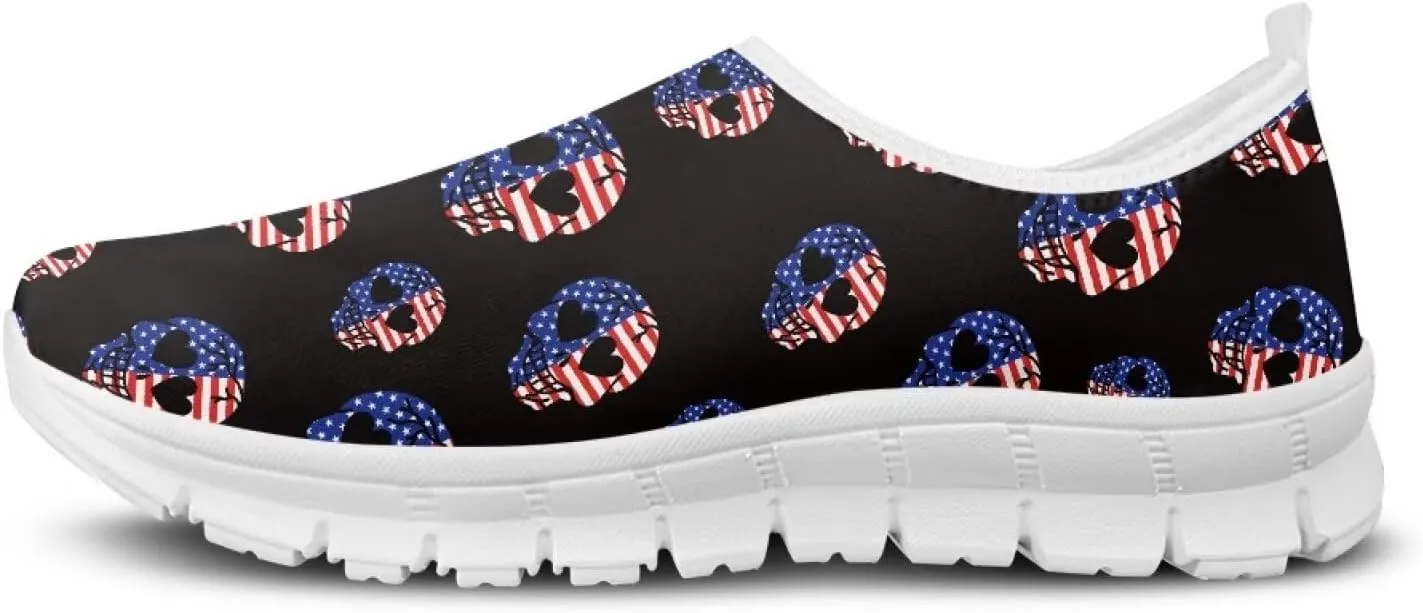 Women's American Flag Sneaker Slip On Low Top Soft Casual Breathable Mesh Outdoor Lightweight Flat Walking Sneaker