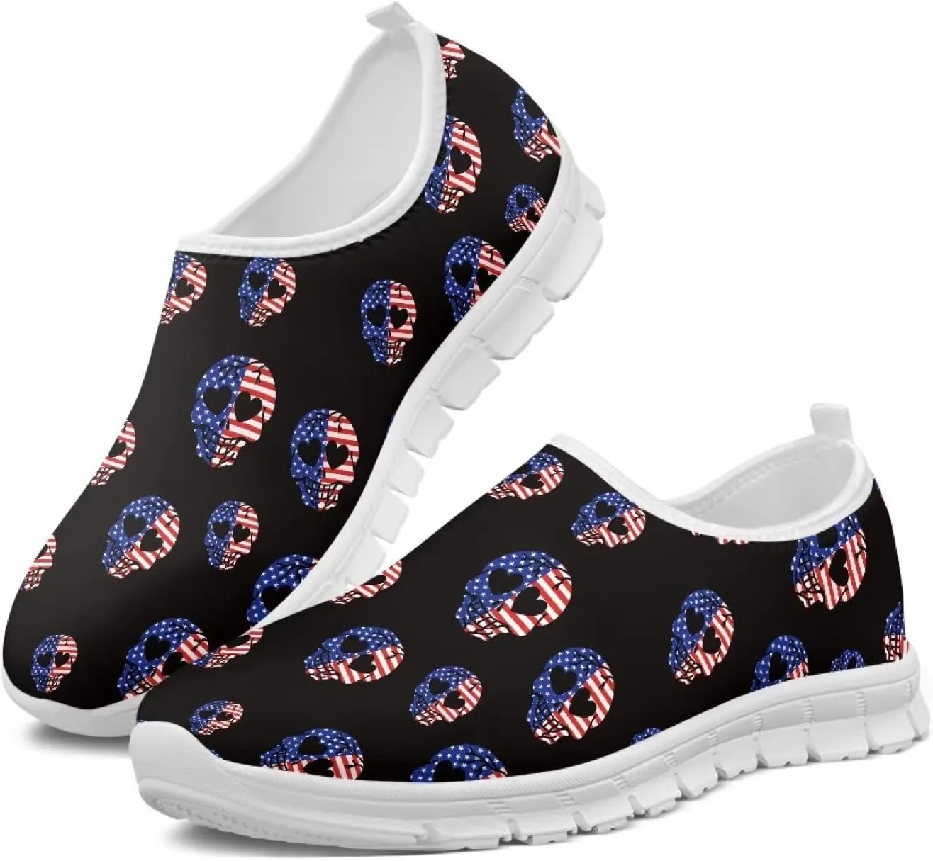 Women's American Flag Sneaker Slip On Low Top Soft Casual Breathable Mesh Outdoor Lightweight Flat Walking Sneaker