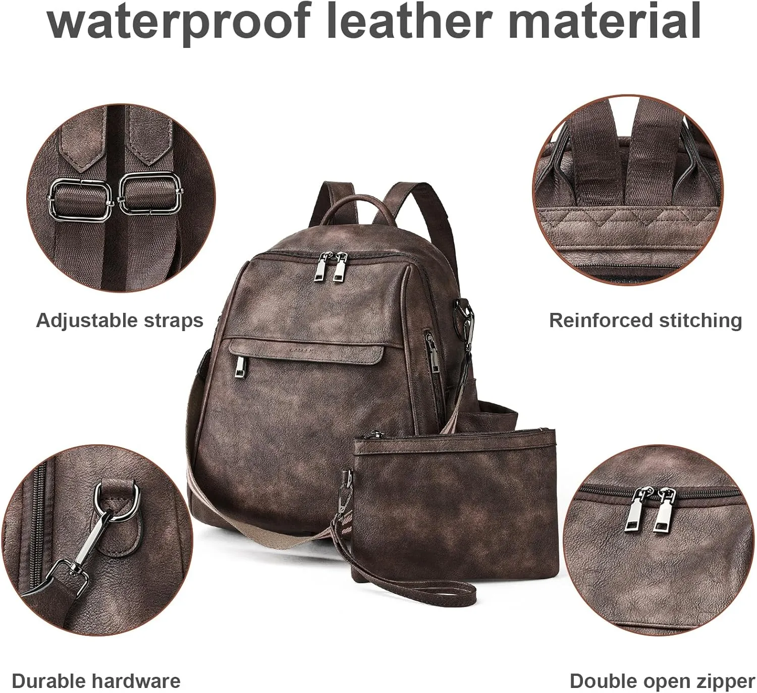 Womens Backpack Purse Leather: Fashion Convertible Ladies Shoulder Bag Travel Women Backpack Purse with Wristlet