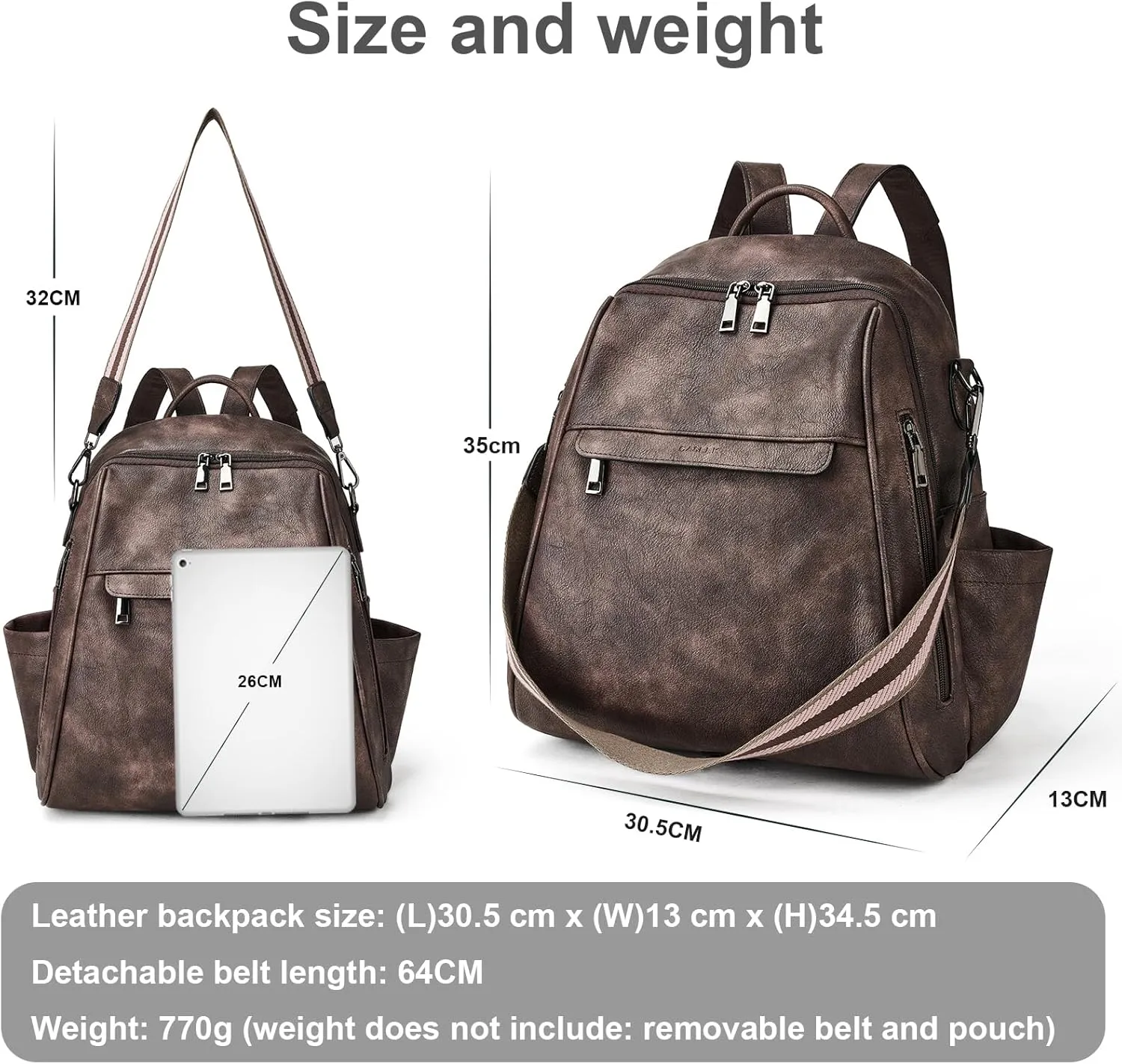 Womens Backpack Purse Leather: Fashion Convertible Ladies Shoulder Bag Travel Women Backpack Purse with Wristlet