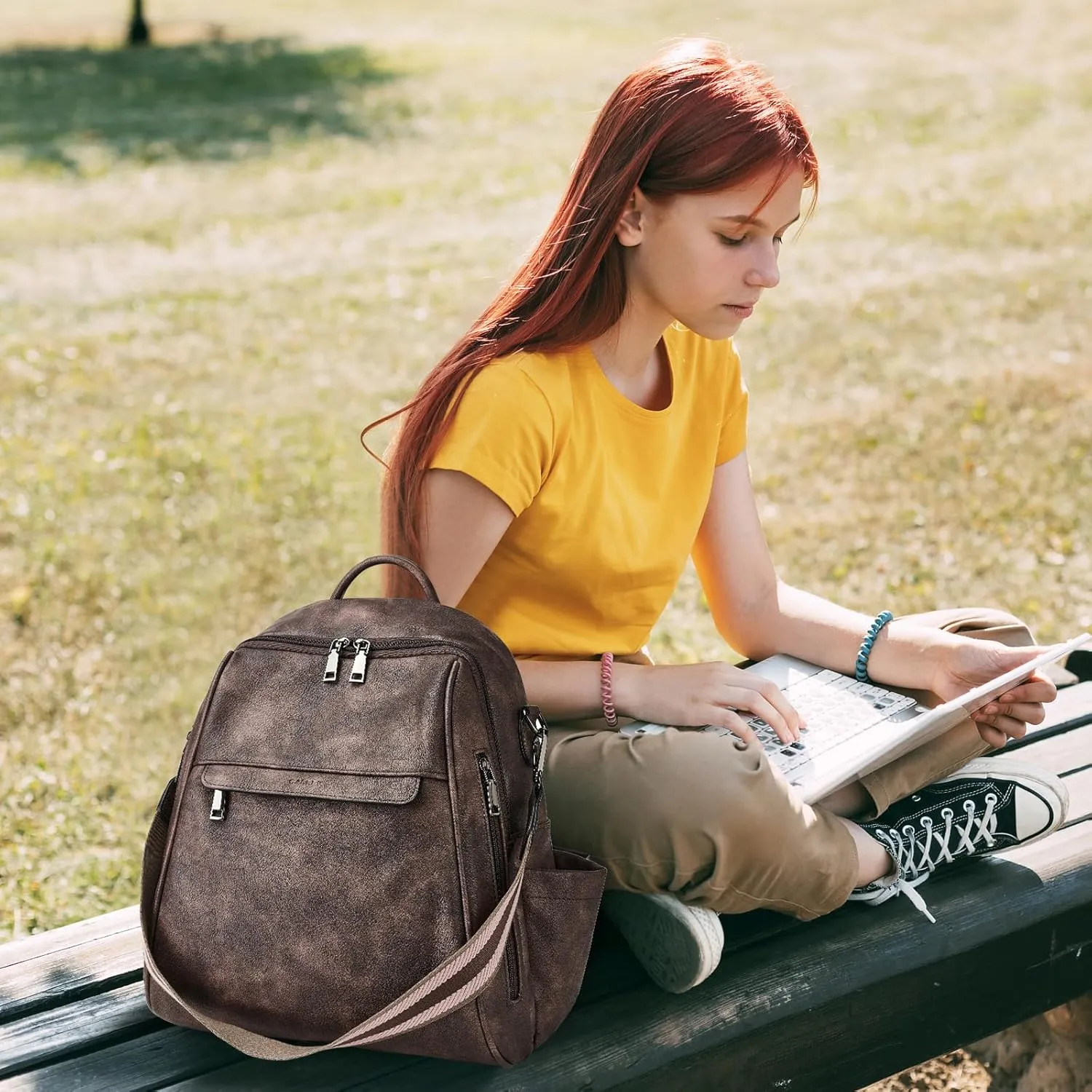 Womens Backpack Purse Leather: Fashion Convertible Ladies Shoulder Bag Travel Women Backpack Purse with Wristlet