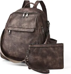 Womens Backpack Purse Leather: Fashion Convertible Ladies Shoulder Bag Travel Women Backpack Purse with Wristlet