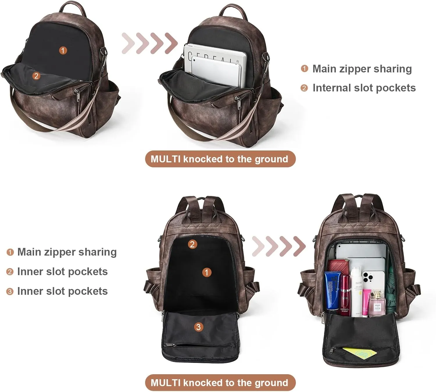 Womens Backpack Purse Leather: Fashion Convertible Ladies Shoulder Bag Travel Women Backpack Purse with Wristlet