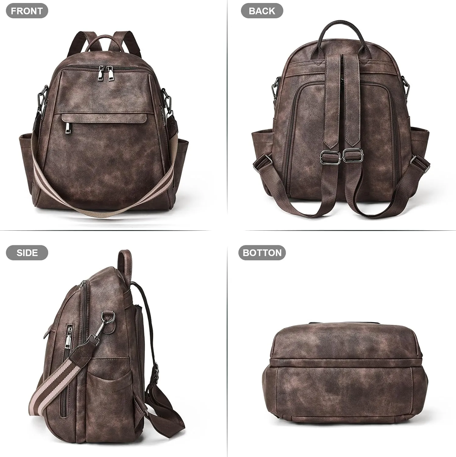 Womens Backpack Purse Leather: Fashion Convertible Ladies Shoulder Bag Travel Women Backpack Purse with Wristlet