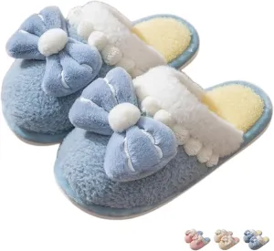 Women's Bow House Slippers Soft Fleece Plush Comfy Cotton Home Slippers with Bows Indoor Cute Bow Tie Slippers Cozy Slip On Slides Winter Warm Fuzzy Bedroom Slippers Shoes Non-Slip