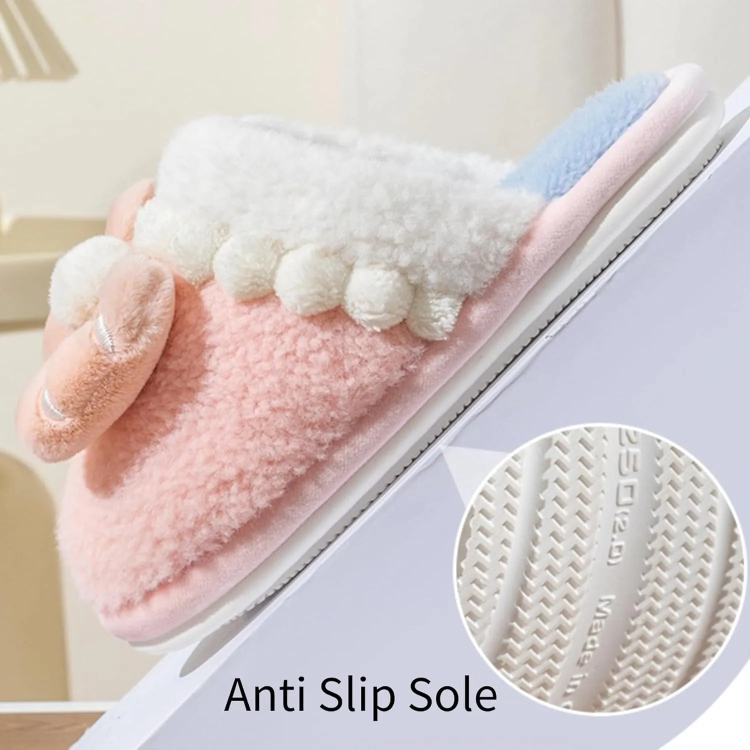 Women's Bow House Slippers Soft Fleece Plush Comfy Cotton Home Slippers with Bows Indoor Cute Bow Tie Slippers Cozy Slip On Slides Winter Warm Fuzzy Bedroom Slippers Shoes Non-Slip