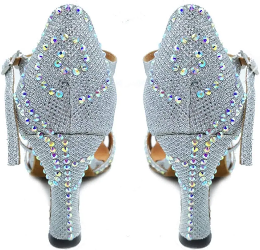 Womens Comfortable Ballroom Dance Shoes Rhinestones Pattern Wedding Sandals