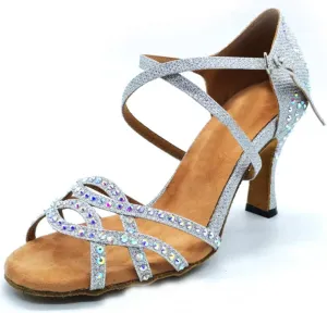 Womens Comfortable Ballroom Dance Shoes Rhinestones Pattern Wedding Sandals