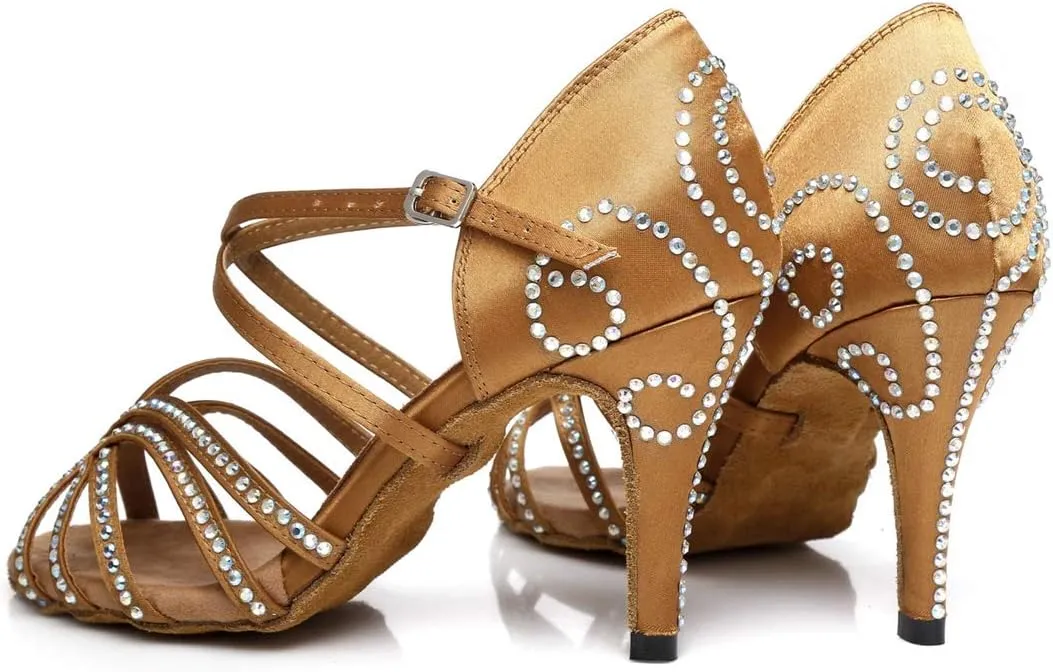 Womens Comfortable Ballroom Dance Shoes Rhinestones Pattern Wedding Sandals