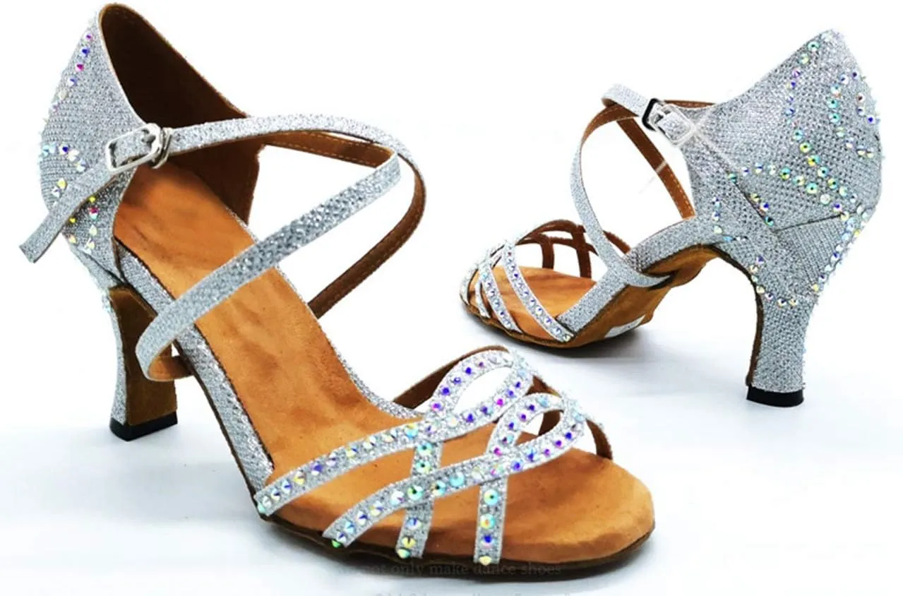 Womens Comfortable Ballroom Dance Shoes Rhinestones Pattern Wedding Sandals
